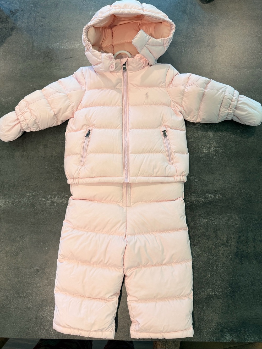 Ralph Lauren Light Pink Kids Puffer Snow Suit Hooded Two-Piece